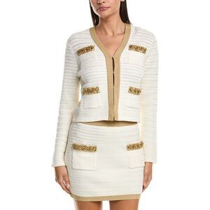 Milly Womens  Reid Gold Embellished V Neck Cardigan, Gold